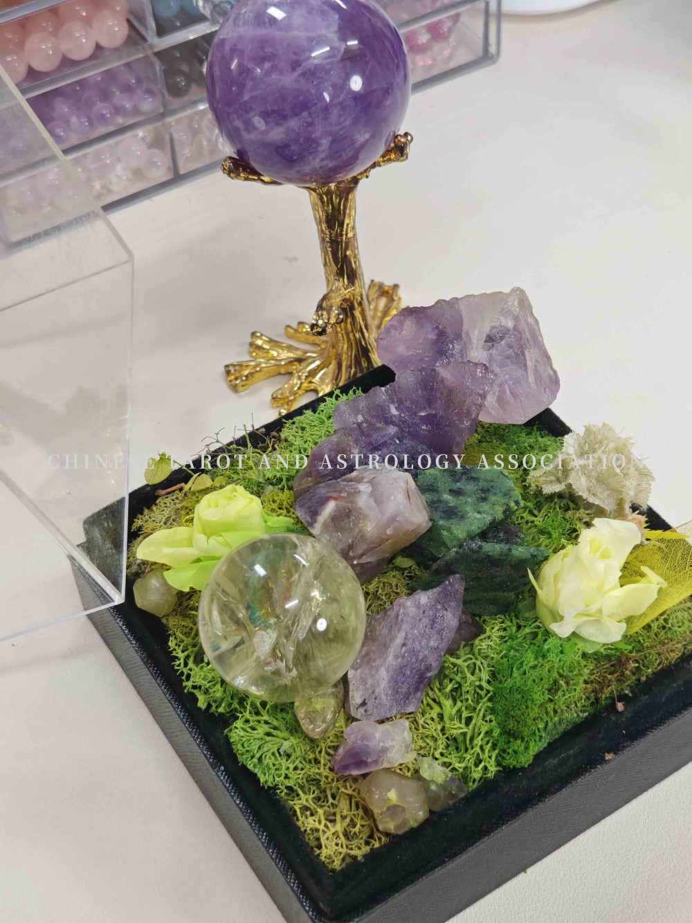 白水晶球黄水晶球盆栽摆件